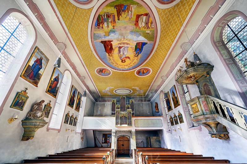 Organ loft and ceiling frescoes
