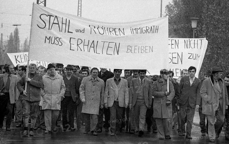 Employees of the Duesseldorf -Reisholz steel and tube works demonstrated on 6 November 1973 in Langenfeld-Immigrath against the loss of jobs