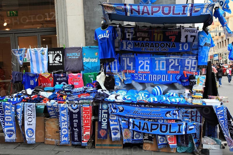 Fan shop and merchandise of the SSC Naples football club in the old town
