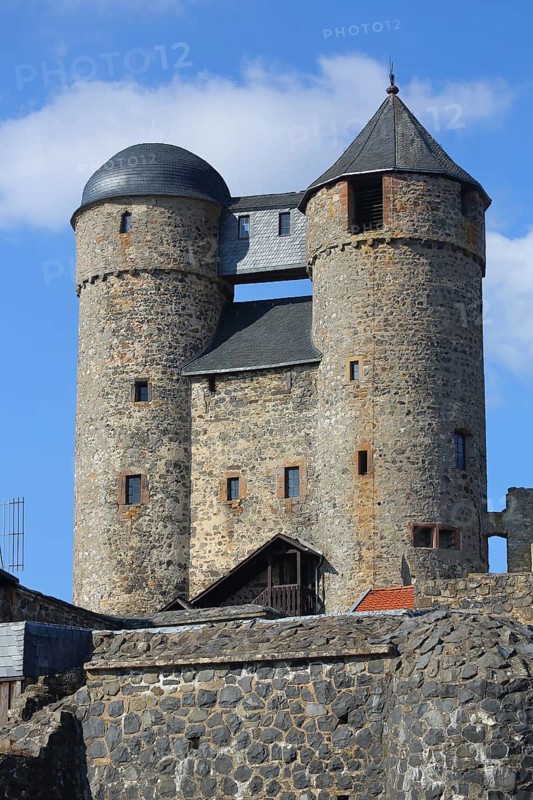 Twin towers of the historic castle in Greifenstein