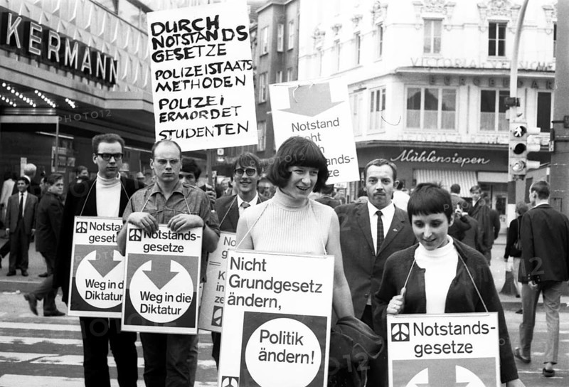 Leftists and students protesting in Dortmund in 1967 against the emergency laws and the murder of student Benno Ohnesorg
