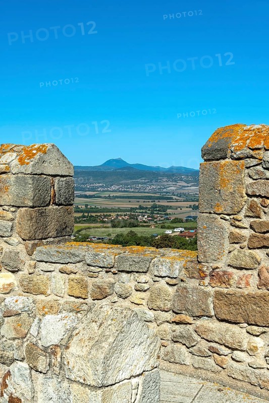 View on the Auvergne volcanoes from the tower of Montpeyroux labelled Les Plus Beaux Villages de France