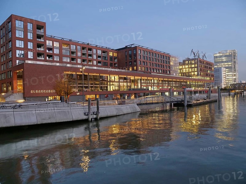 Magdeburg Harbour and Elbarkaden in Hamburg's Hafencity in the evening. Hafencity