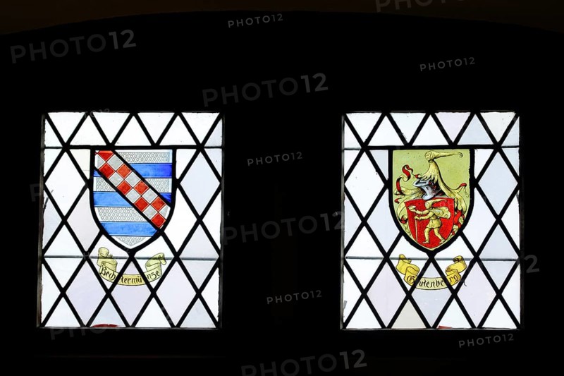 Two historical coats of arms of the Bechtermuenze and Gutenberg families