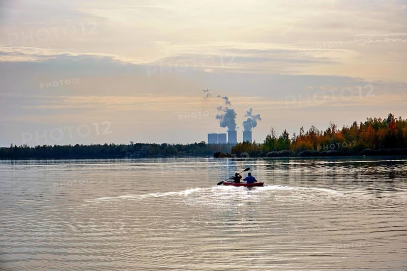 Lake Stoermthal recreation area near Leipzig in the evening light