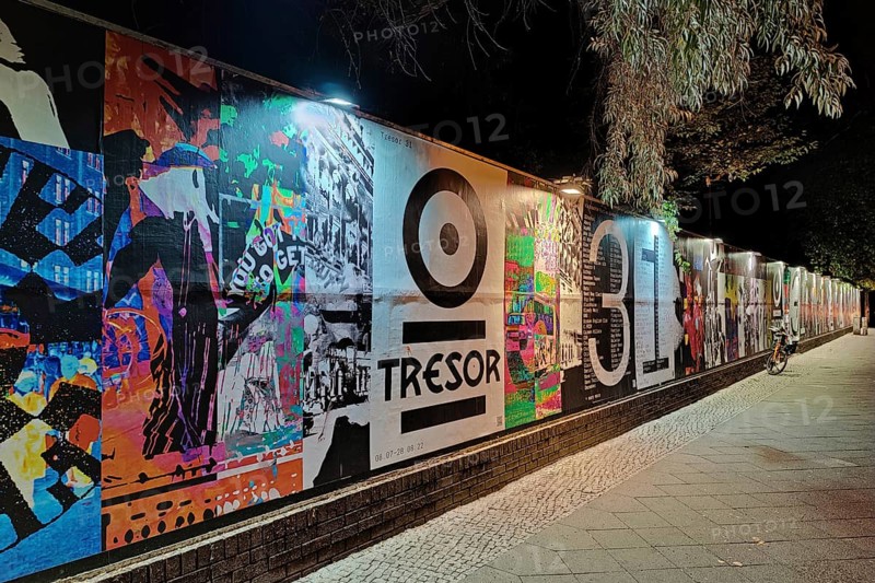 Illuminated wall at the techno club safe at night