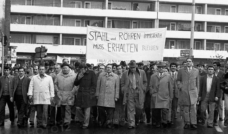 Employees of the Duesseldorf -Reisholz steel and tube works demonstrated on 6 November 1973 in Langenfeld-Immigrath against the loss of jobs