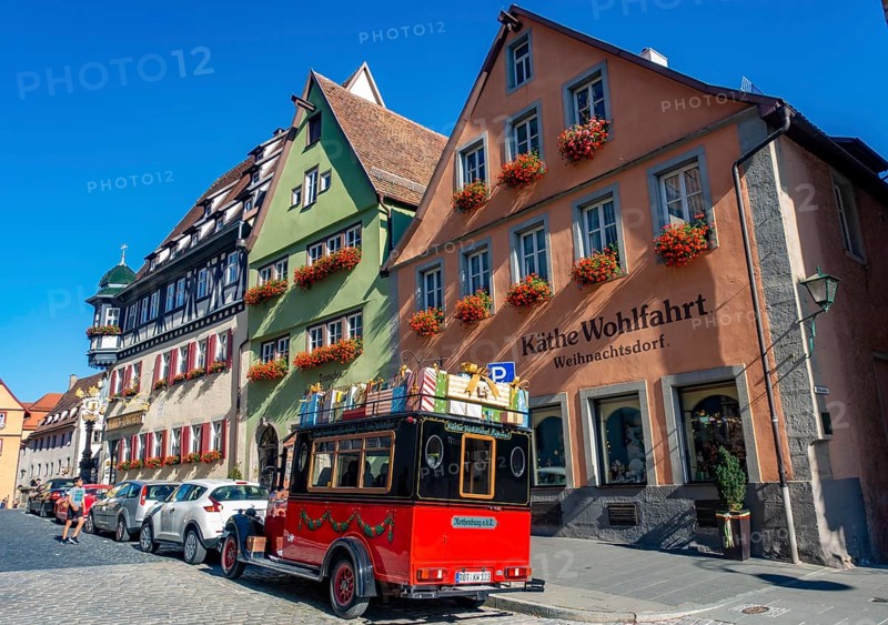 Decorated vintage bus in front of the house of Kaethe Wohlfahrt Christmas Village