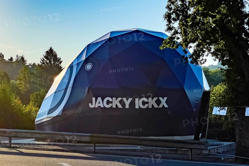 Open Air Museum Exhibition space with exhibition on racing history in the form of walk-in giant helmet with name of racing driver Jacky Ickx