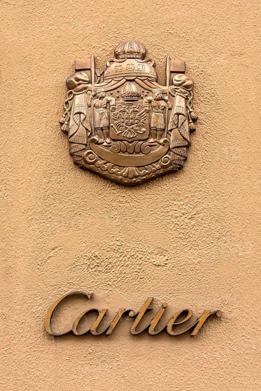 Logo and lettering of Jeweller Cartier on shop
