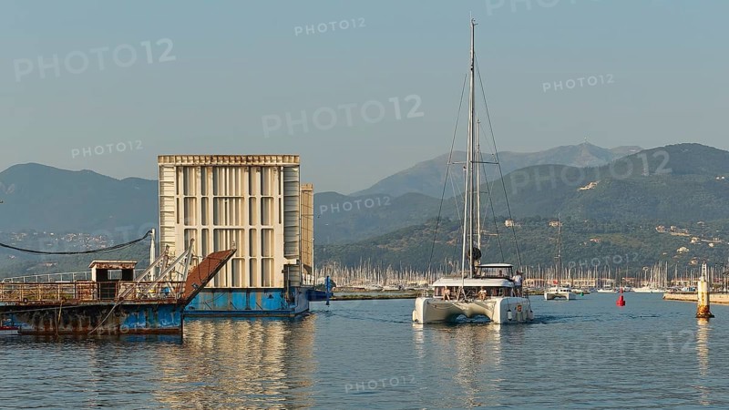 Opened swing bridge