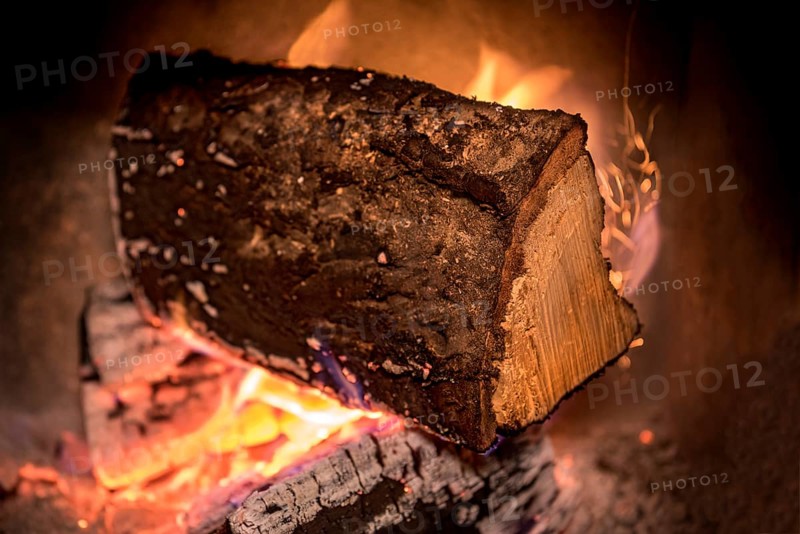 Burning log in the fireplace