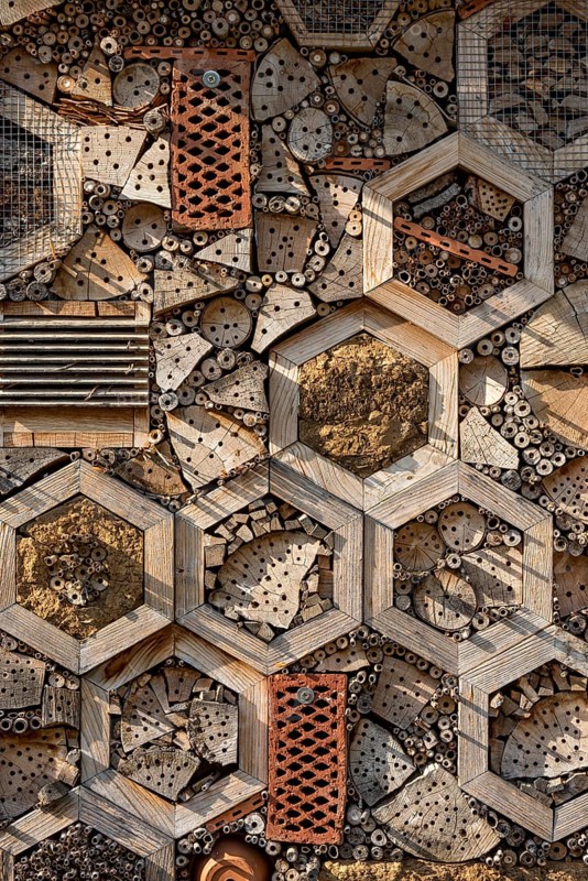 Insect hotel made of natural materials such as clay