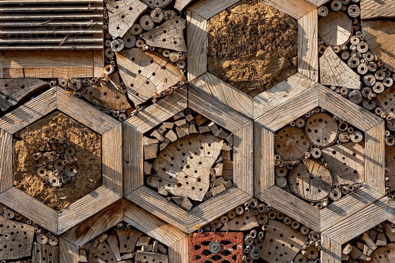 Insect hotel made of natural materials such as clay