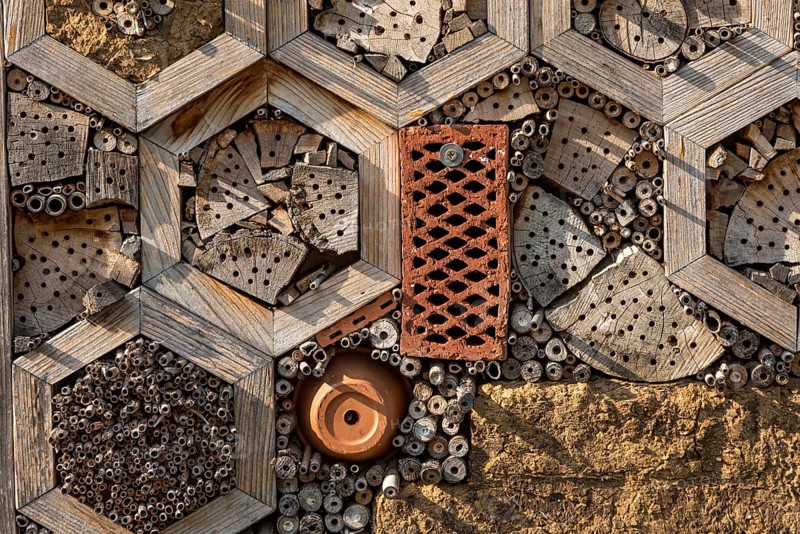 Insect hotel made of natural materials such as clay