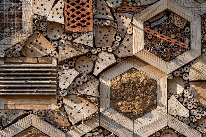 Insect hotel made of natural materials such as clay