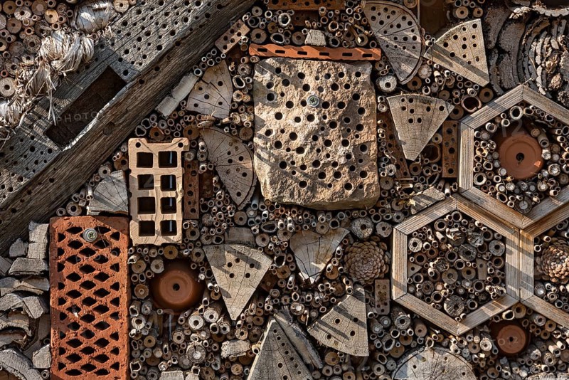 Insect hotel made of natural materials such as clay
