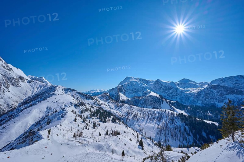 Mountain range with Schneibstein mountain in winter