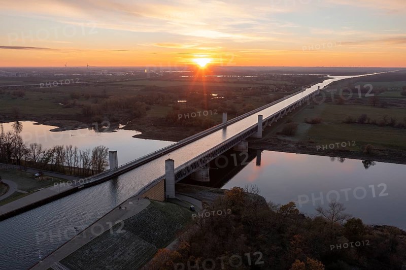 Sunset at the Magdeburg waterway junction