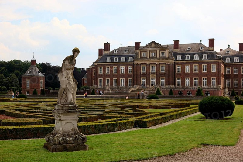 View across one of the lawn parterres to the main building