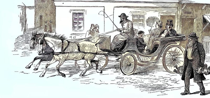 Travelling by horse-drawn carriage