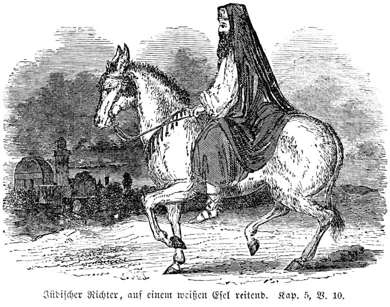 Jewish judge riding on a white donkey