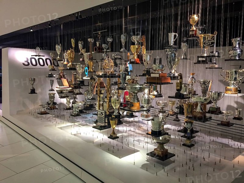 Presentation of Porsche Motorsport Cups Victory Trophies in Porsche Museum Stuttgart Zuffenhausen