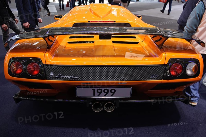 Rear view with spoiler of historic sports car classic car Lamborghini Diablo GT year of construction 1999