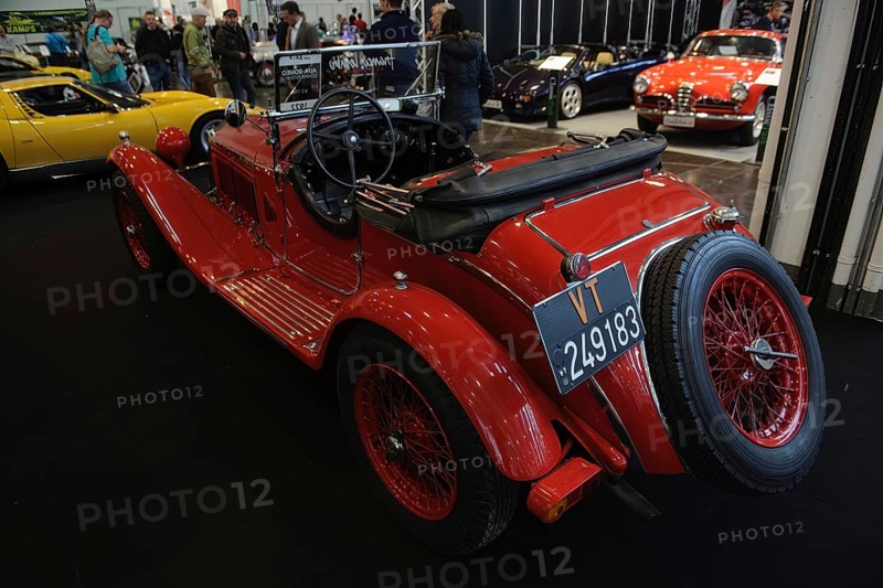 View from behind of historic sports car classic car pre-war car 30s Alfa Romeo 6c 1750