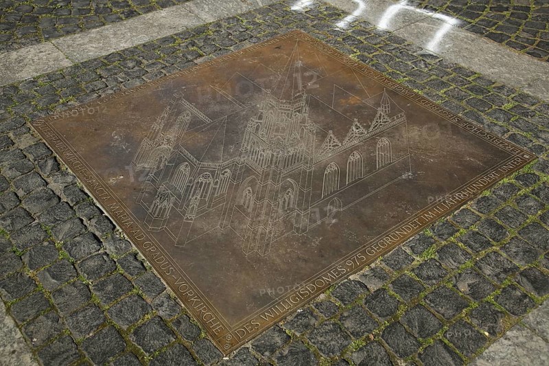 Memorial slab on the ground at historic Mainz Cathedral St. Martin