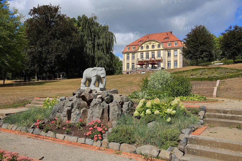 Park villa with sculpture elephant figure at the castle park