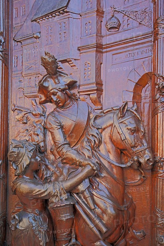 Wooden door with wood carving