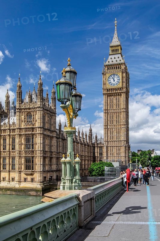 Westminster Bridge with Parliament Building on the banks of the Thames and Big Ben clock tower