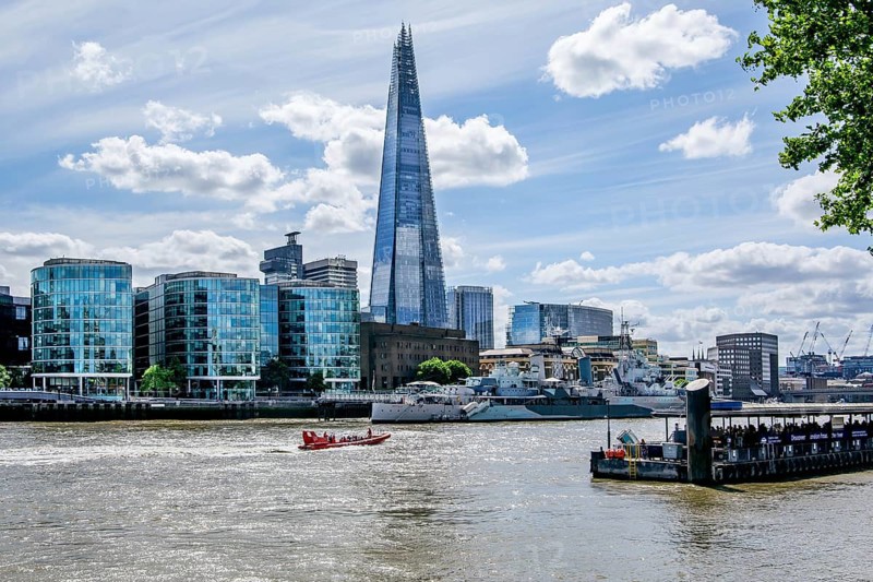 Thames Embankment with The Shard skyscraper