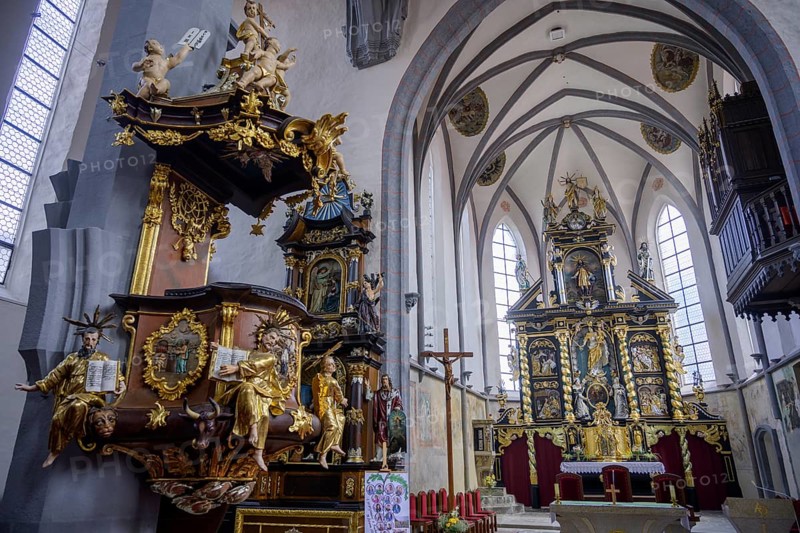 Baroque pulpit and altar in the Church of St. James