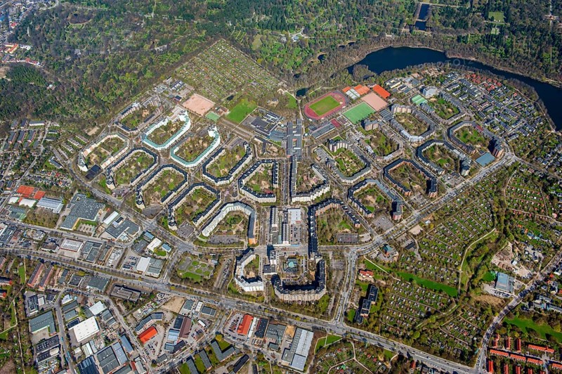 Aerial view of the large housing estate Steilshoop