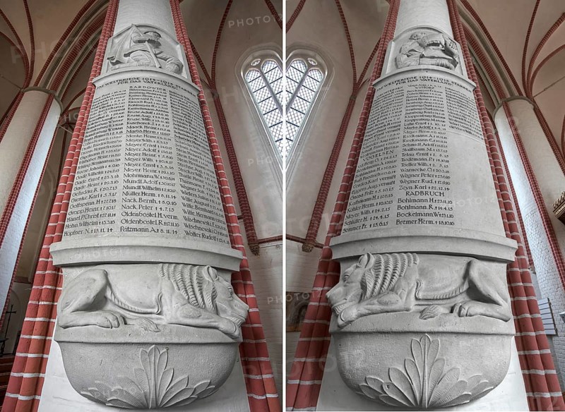 Columns with a memorial inscription of those killed in the First World War 1914-1918