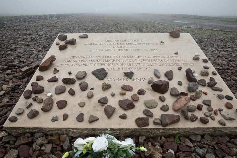 Memorial plaque for woman and girls in beech forest concentration camp