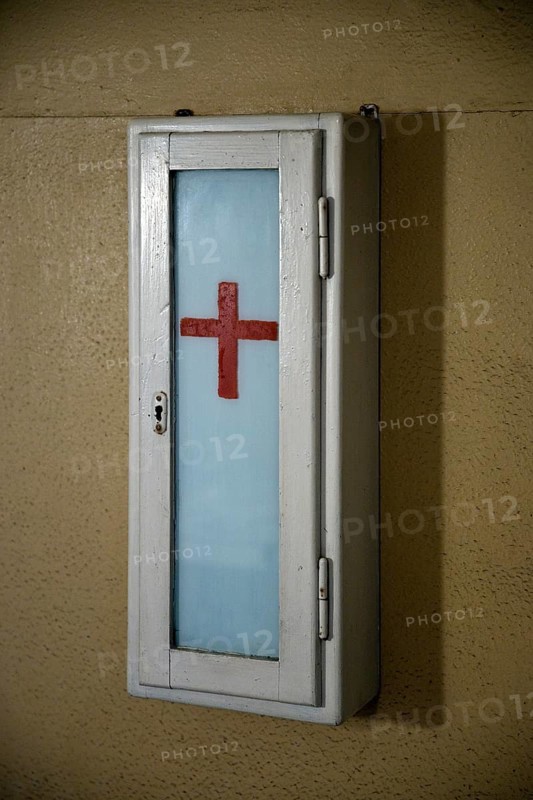 Old medicine cabinet in the crematorium of the camp