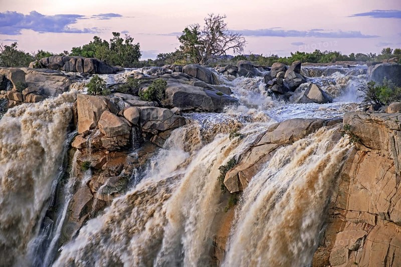 Waterfall on the Orange River in the Augrabies Falls National Park at sunset