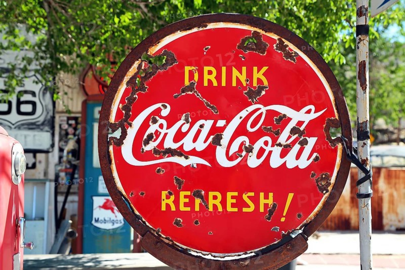 Tin sign at the Hackberry General Store on historic Route 66. Kingman