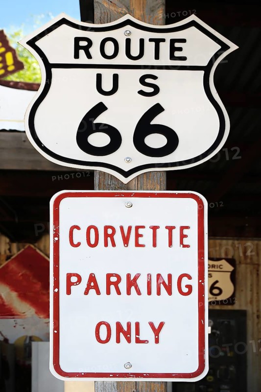 Tin sign at the Hackberry General Store on historic Route 66. Kingman