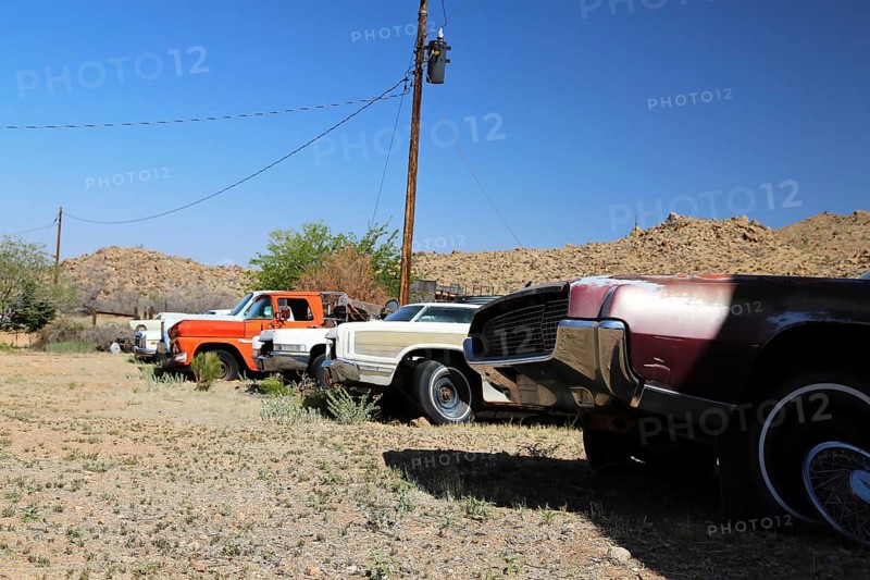 Vintage cars at the Hackberry General Store on historic Route 66. Kingman