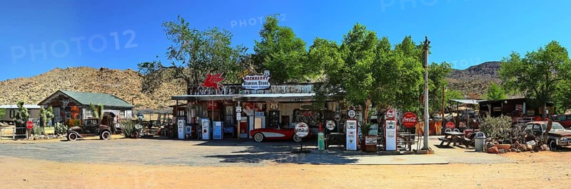 Antique gas station at Hackberry General Store on historic Route 66. Kingman