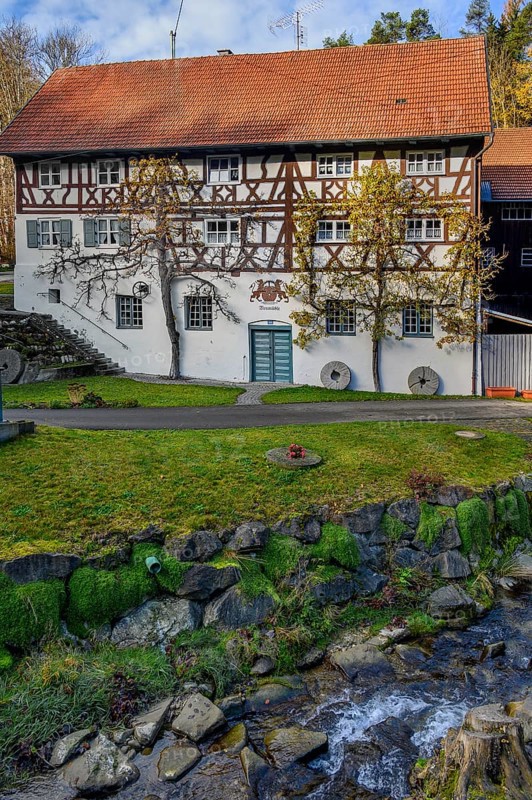 Half-timbered house with espalier trees