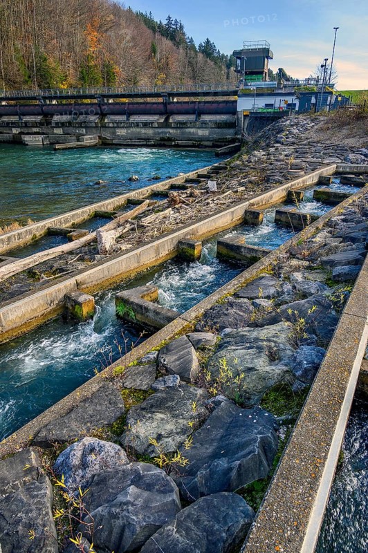 The Iller barrage 5 Fluhmuehle with fish ladder near Altusried