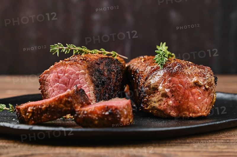 Closeup view of roasted beef brisket flat steak