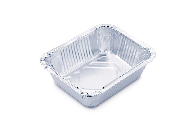 Foil container for hot take away food isolated on white