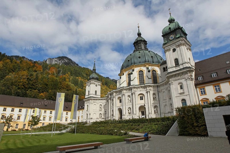 Benedictine Abbey of Ettal and Baroque Church with Dome Fresco and Inner Courtyard