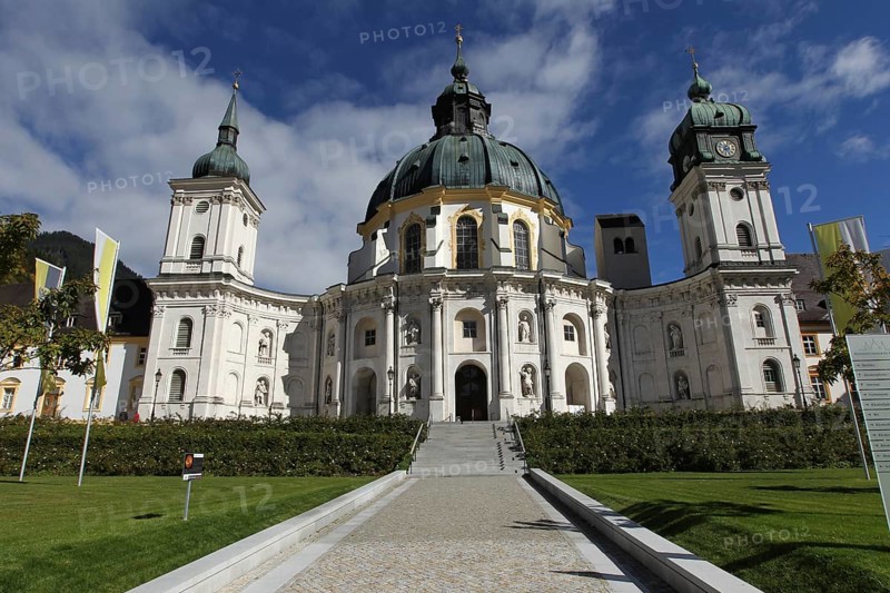 Benedictine Abbey of Ettal and Baroque Church with Dome Fresco and Inner Courtyard